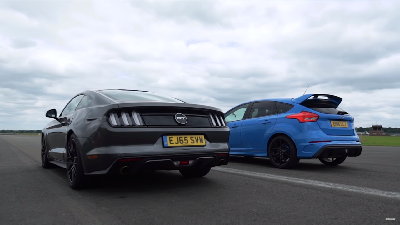 Ford Mustang V8 Vs Ford Focus RS In Een Dragrace - TopGear