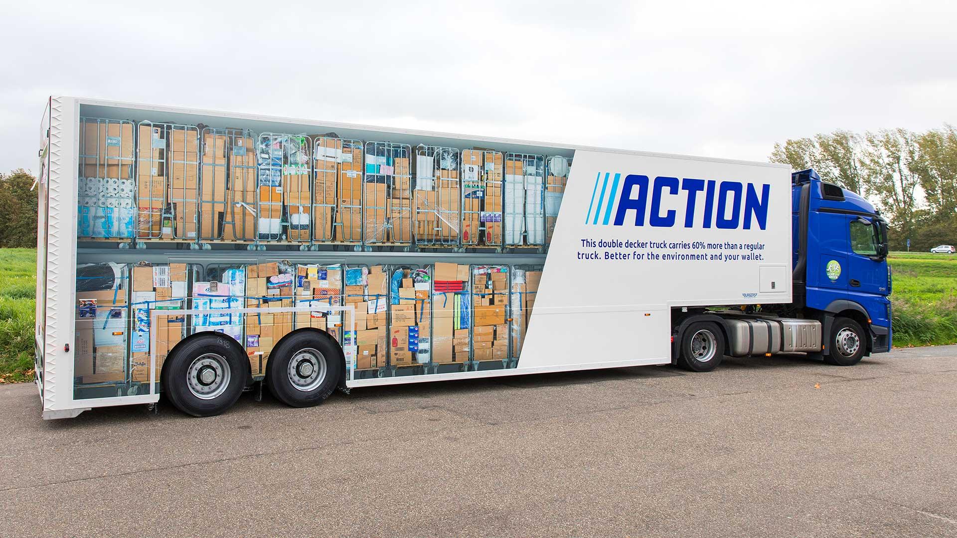 Waarom rijdt de Action met van die grote vrachtwagens?