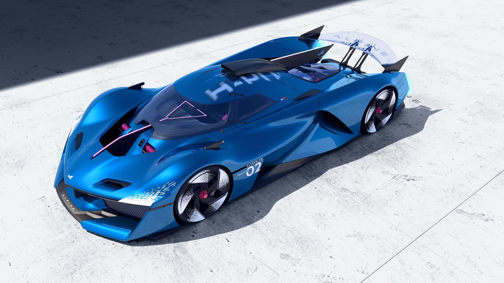 Alpine Alpenglow Hy6 concept (2024) blauw zijkant voor schuin hoog