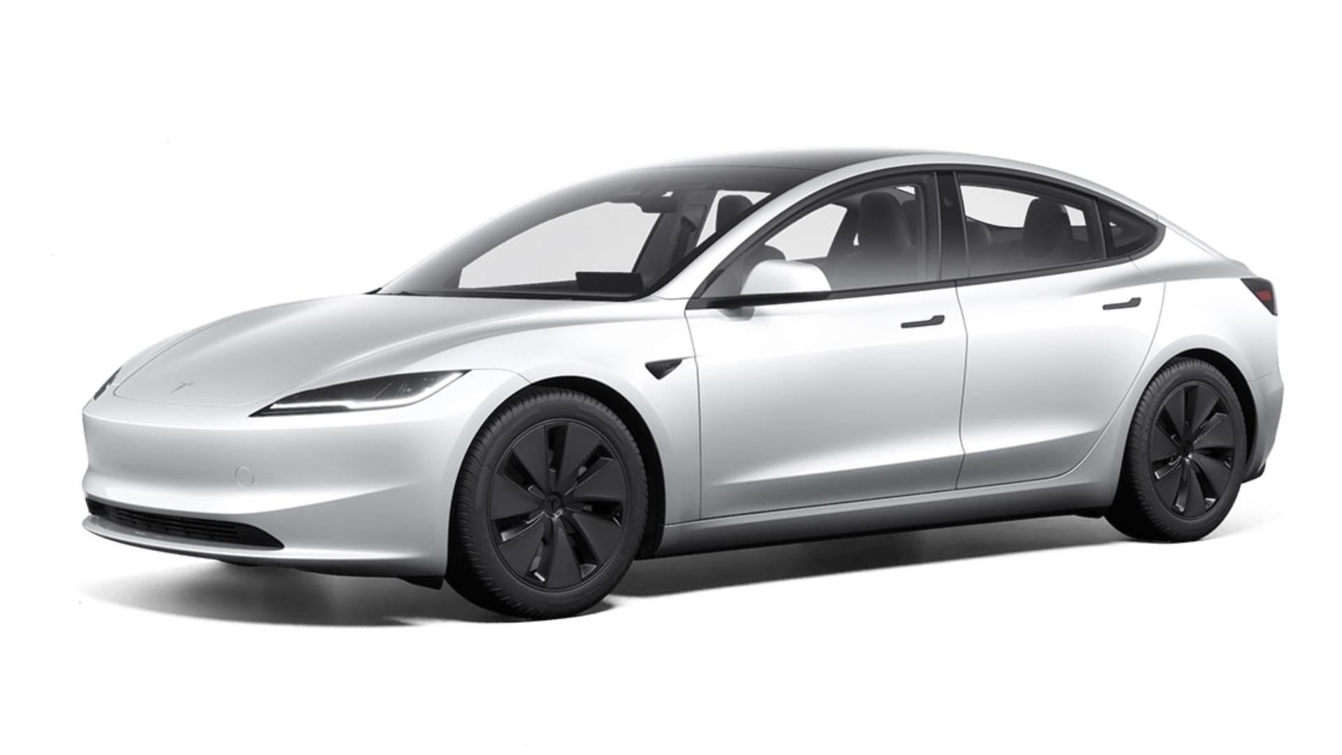 Tesla Model 3 (2024) wit Standard Range zijkant voor schuin links