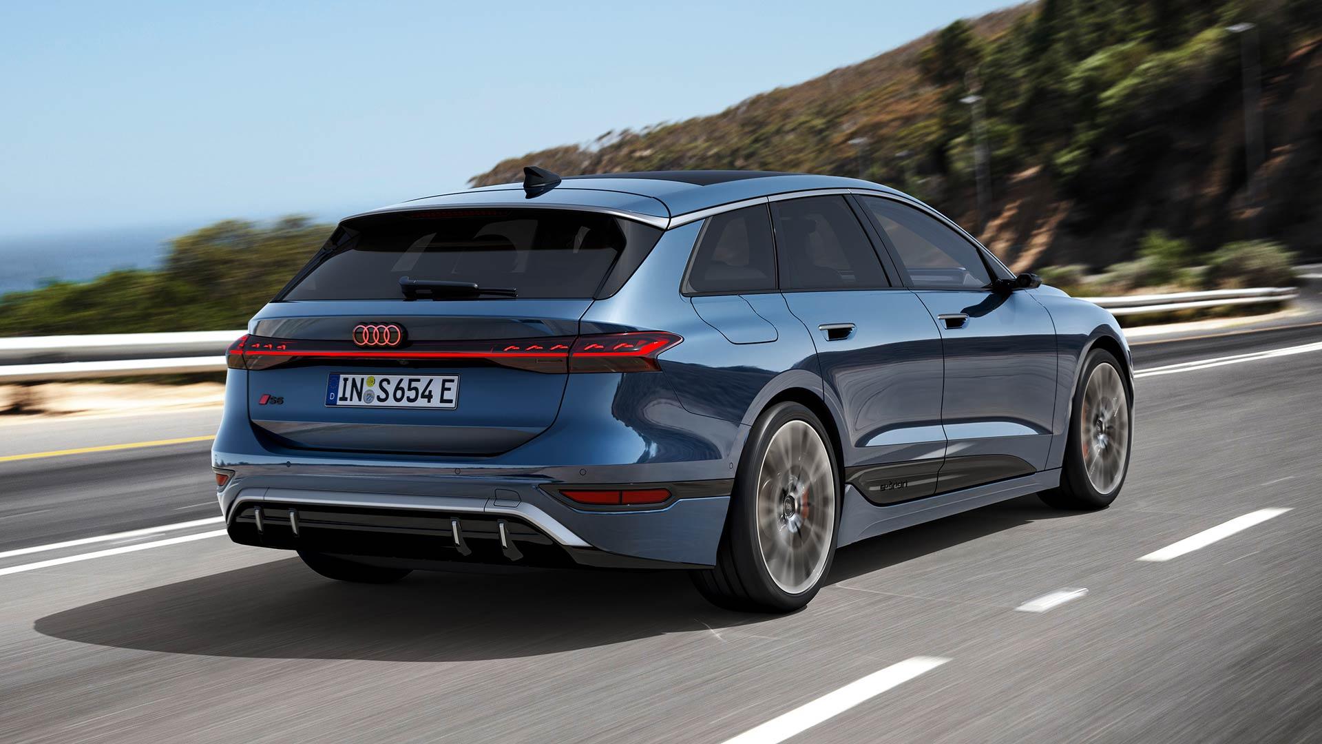 Audi S6 Avant e-tron 2024 A6 review: 3/4 achter rechts rijdend