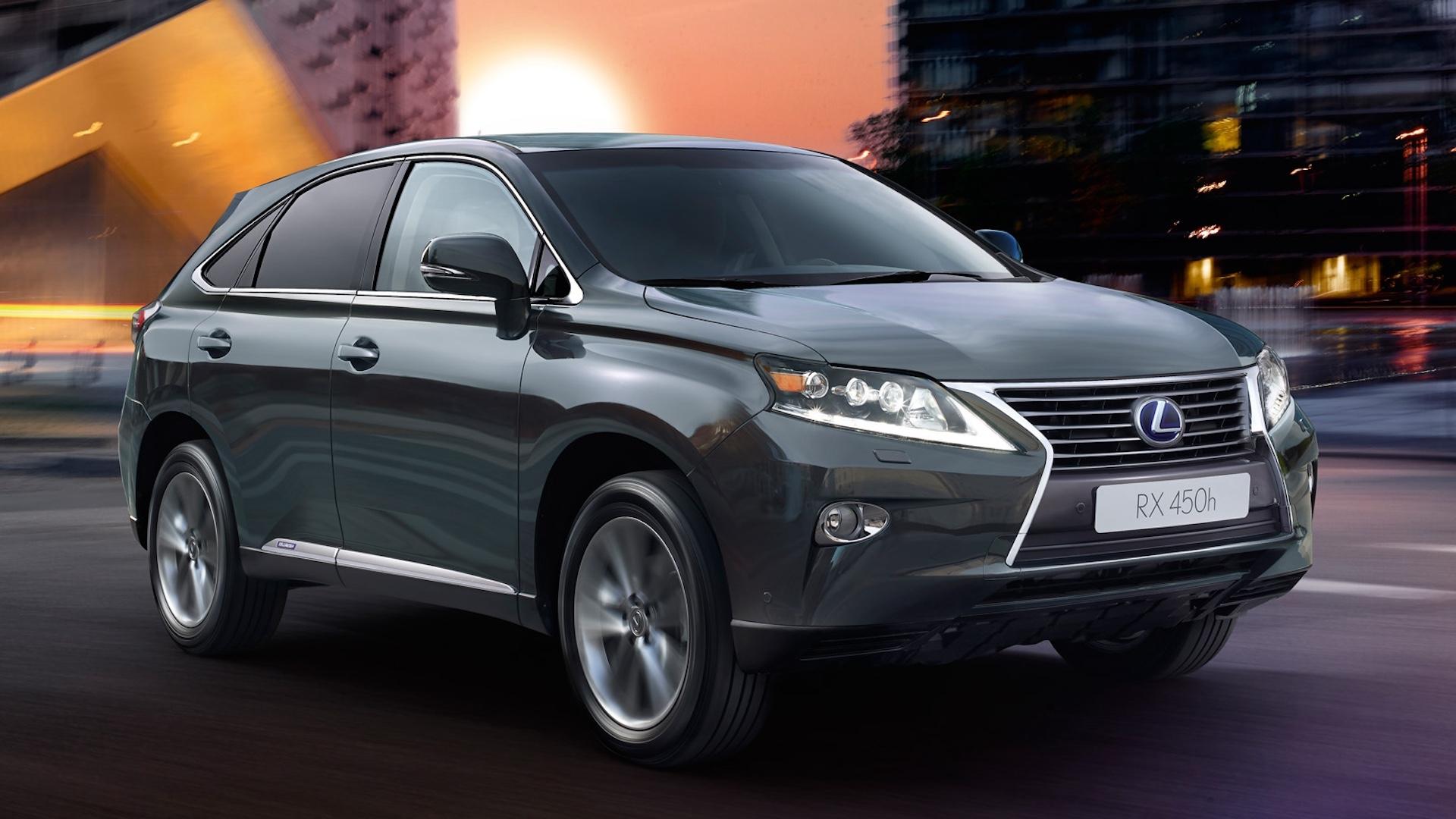 Lexus RX450h grijs zijkant rechts voor rijdend