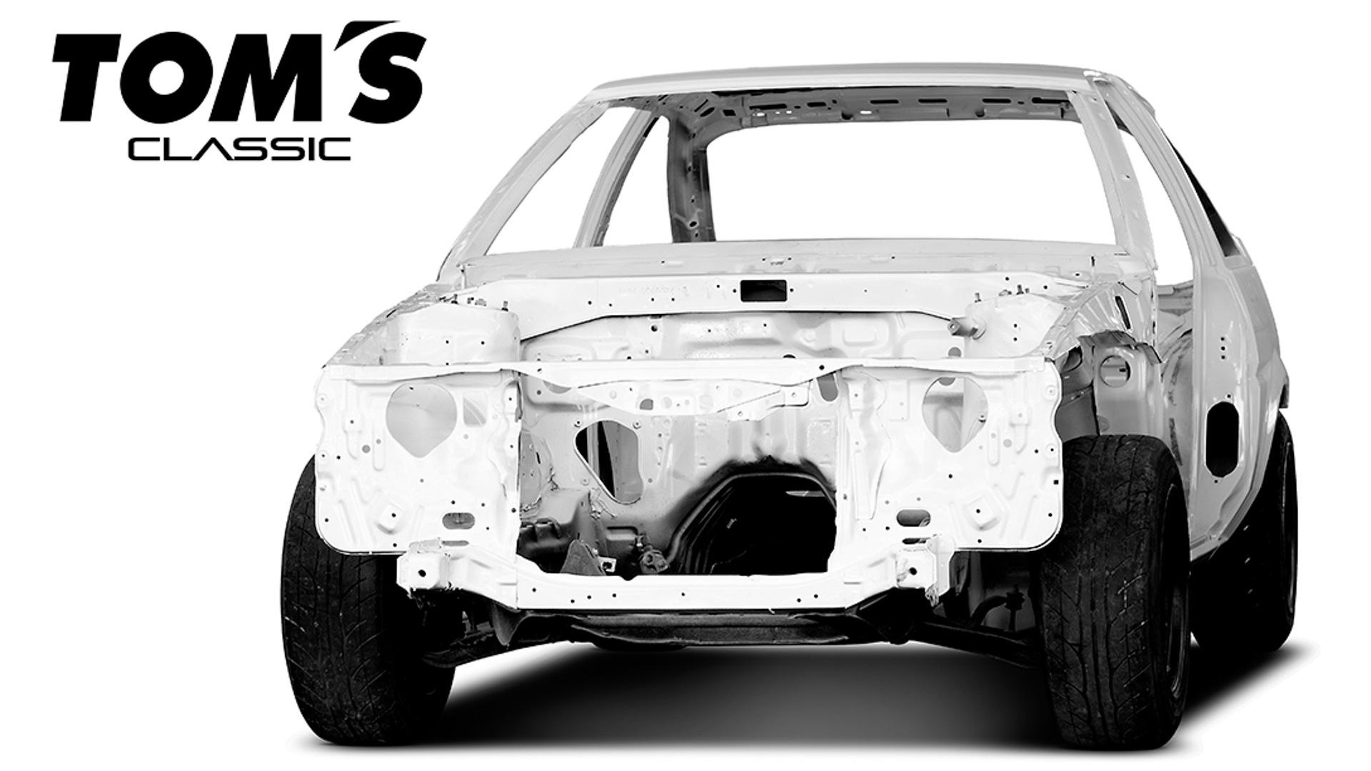 TOM'S Classics Toyota Corolla GT-APex AE86 body in white voorkant