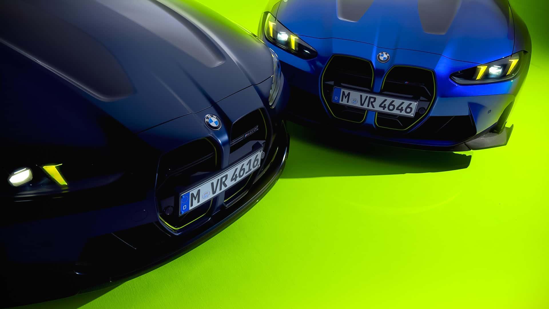 BMW M4 CS Edition VR46 (G82) blauw neuzen bij elkaar