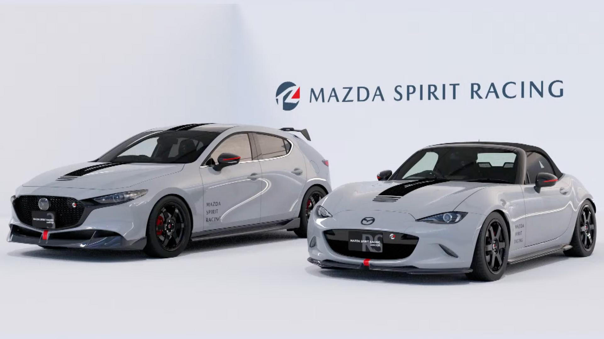 Mazda Spirit Racing Roadster RS (NB) 3 grijs naast elkaar