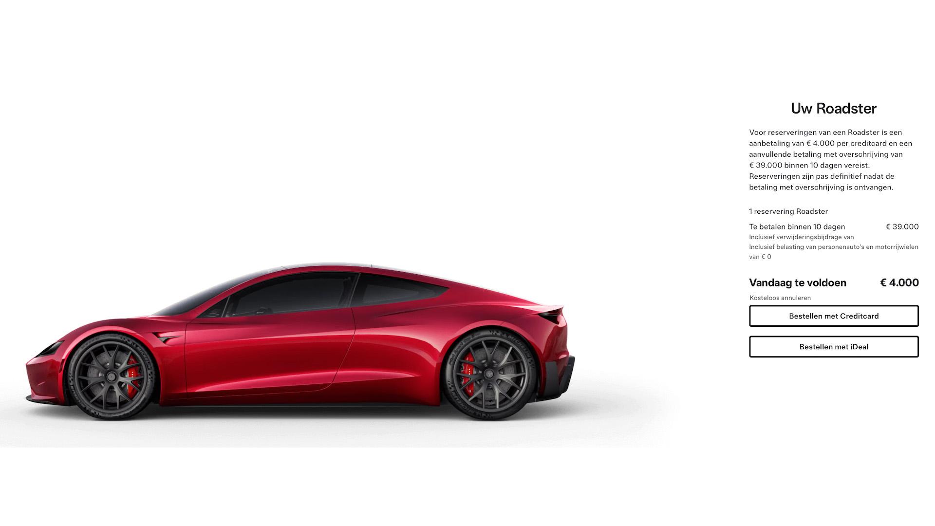 Tesla Roadster aanbetaling