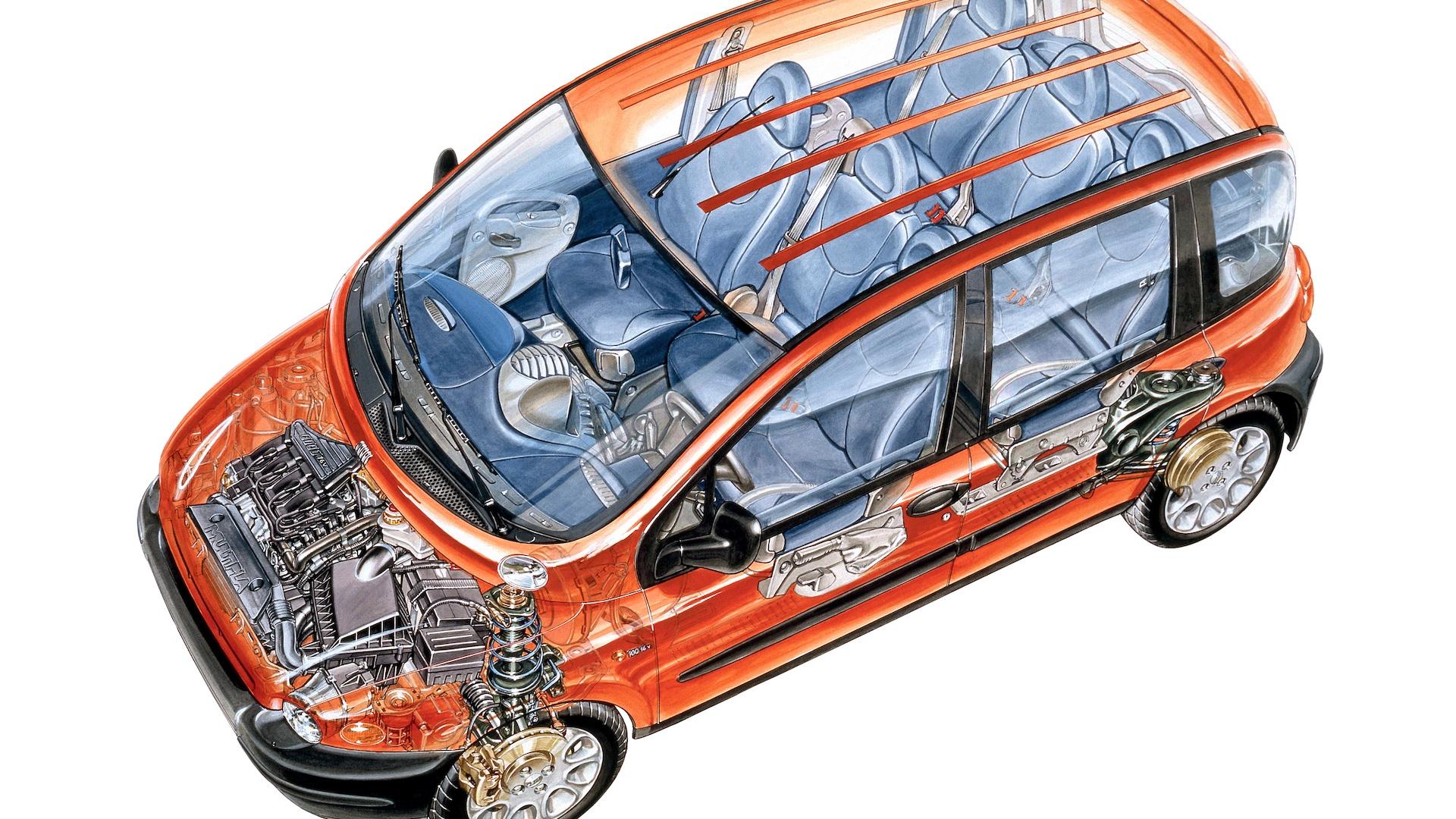 Fiat Multipla (186) rood (1998) zijkant rechts schuin voor