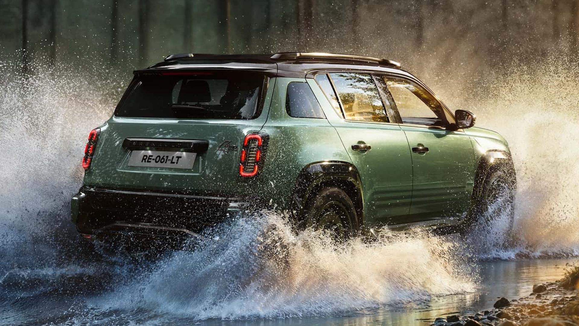 Renault 4 Savane 4x4 Concept Jade Green groen (2025) zijkant recht achter water