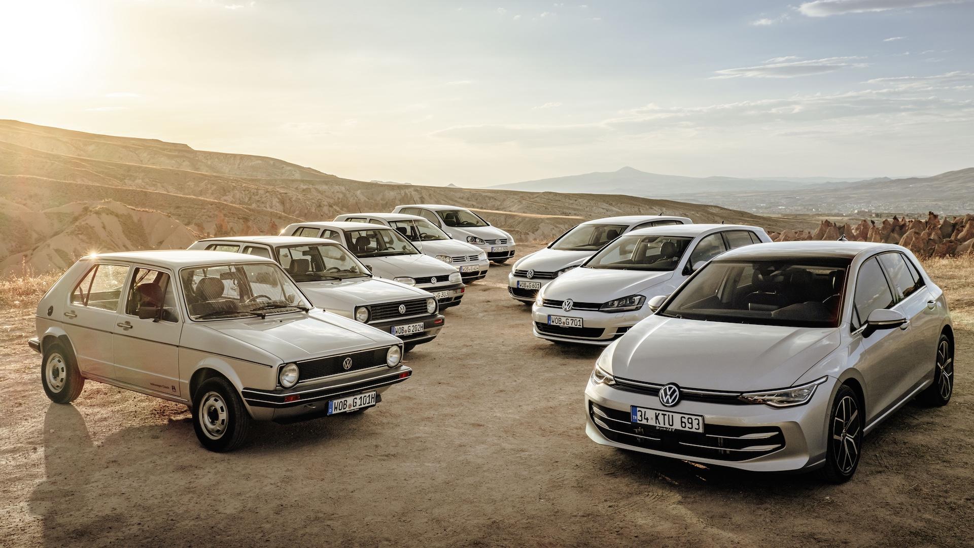 Volkswagen Golf generaties naast elkaar