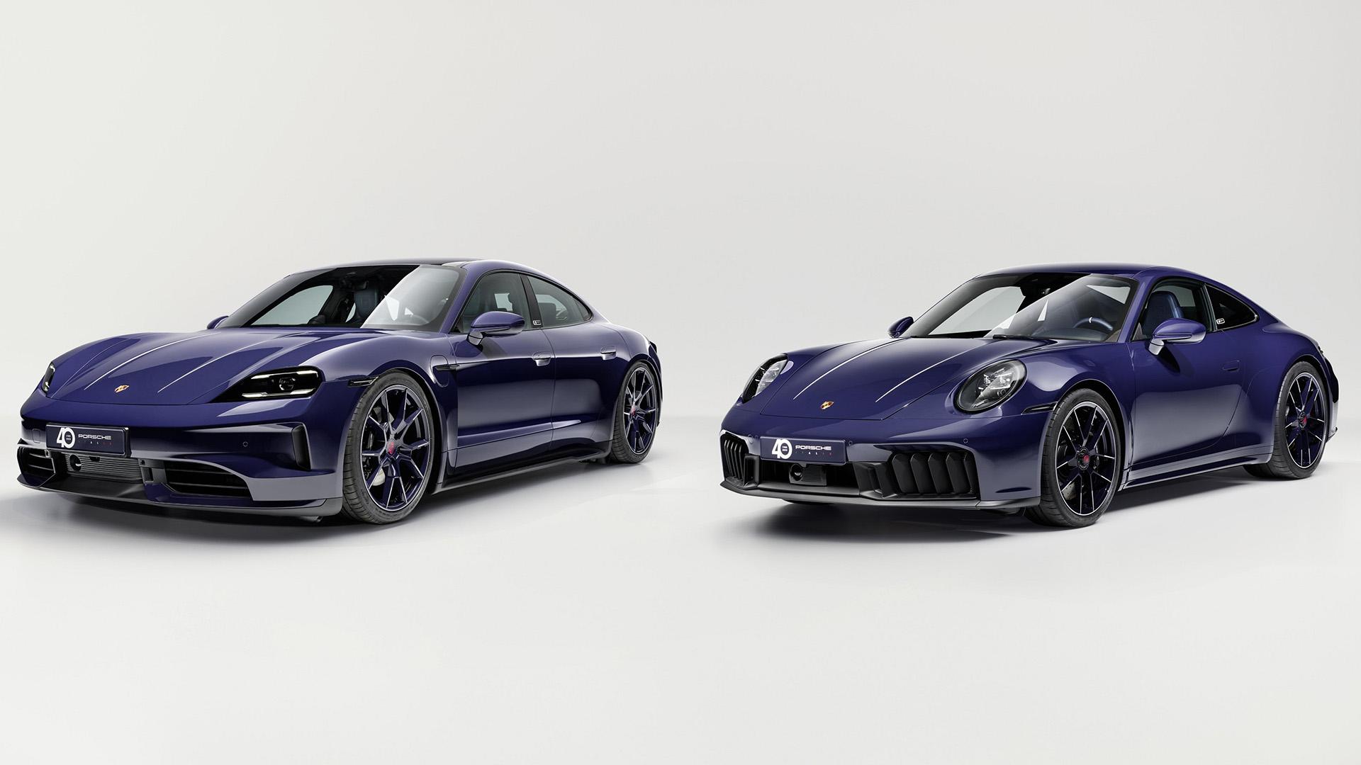 Porsche Taycan en 911 Ferragamo (2025) zijkant links schuin voor