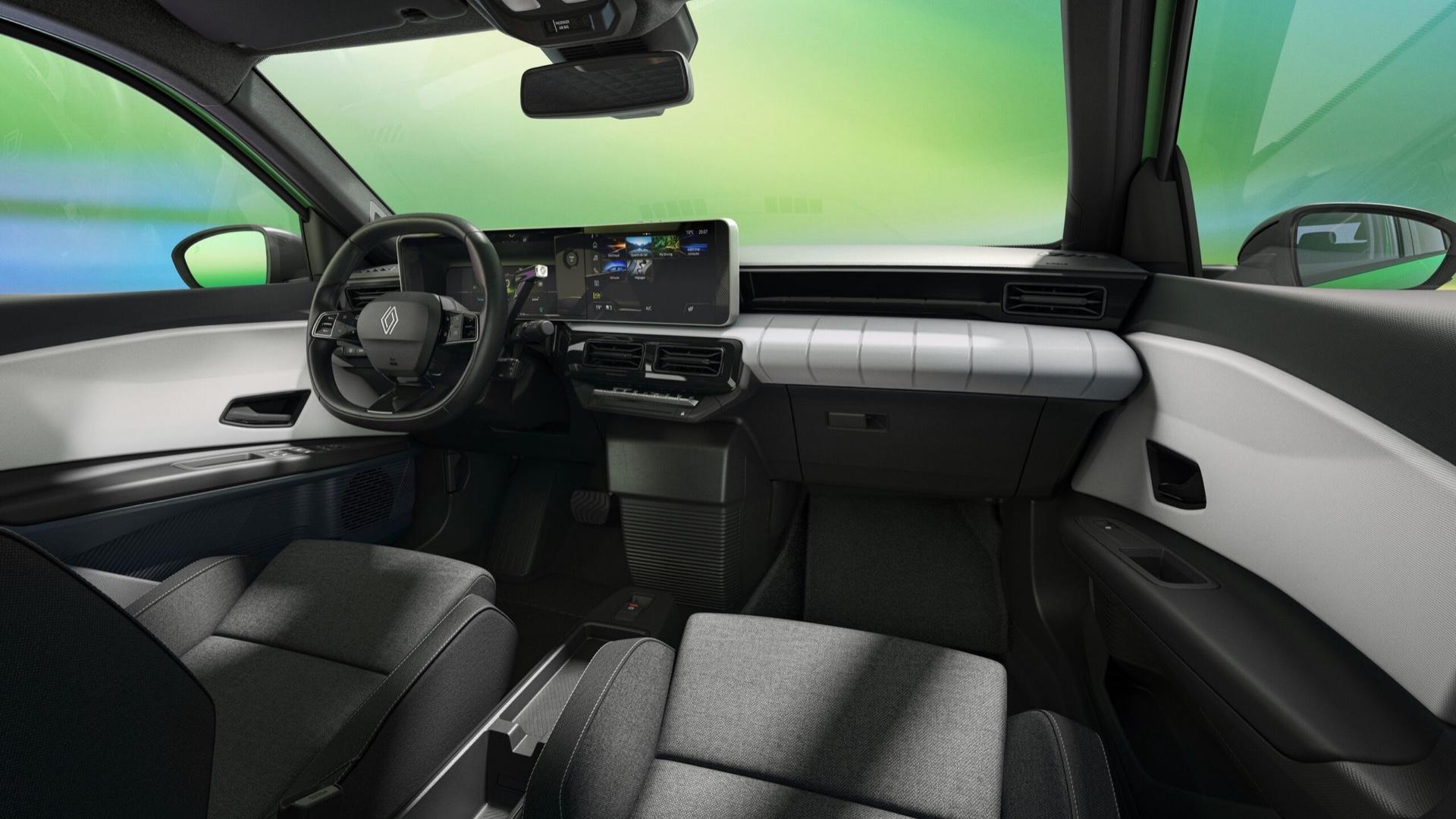 Renault 5 E-Tech electric 5 groen (2025) interieur dashboard zijkant rechts schuin