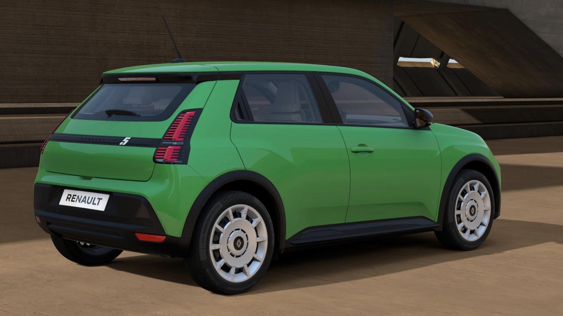 Renault 5 E-Tech electric 5 groen (2025) zijkant-rechts schuin achter