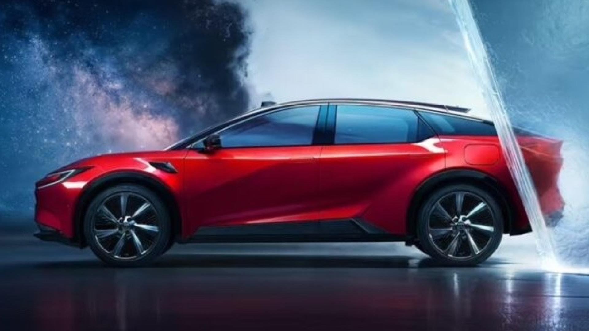 Toyota BZ5 Coupé (2025) rood zijkant links