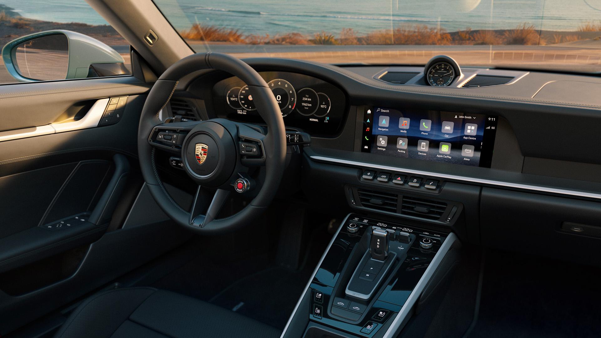 Porsche 911 Targa 4S (992) groen (2025) interieur dashboard