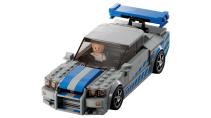 Lego Nissan Skyline GT-R R34 van Fast and Furious schuin voor