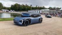 Volkswagen design studie concept rijdend schuin voor