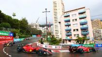 Perez Sainz Leclerc GP van Monaco 2022 regenbanden (full wet) in haarspeldbocht