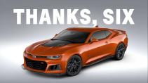 Chevrolet Camaro schuin voor 'Thanks, Six'
