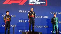 GP van Bahrein 2023 Verstappen, Pérez en Alonso op het podium