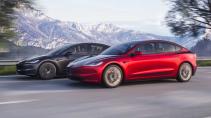 Nieuwe Tesla Model 3 (2023) grijs en rood