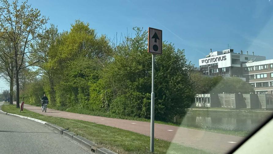 Wat betekent het oranje bord met een bolletje en en pijltje?