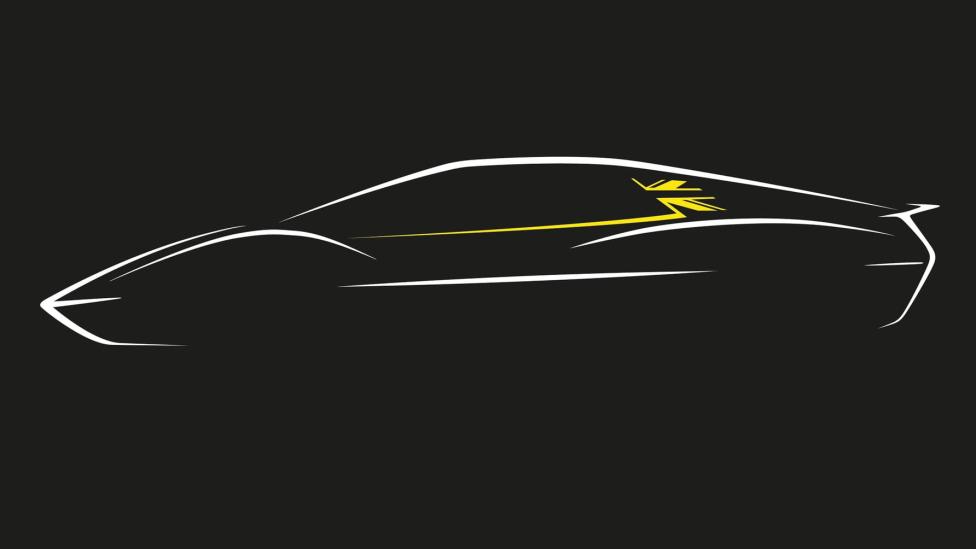 De eerste schets van de nieuwe elektrische sportauto van Lotus