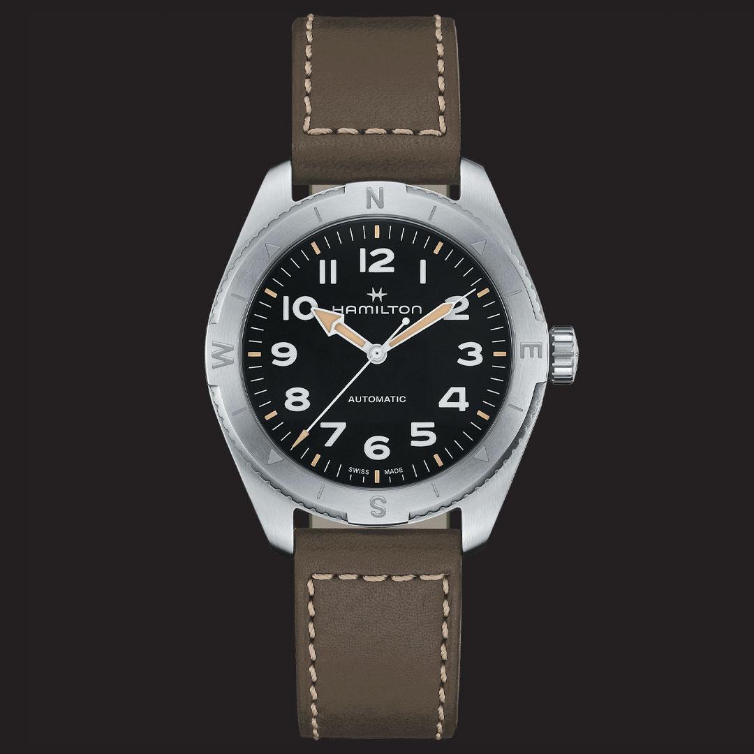 Hamilton Khaki Field Expedition Auto ref. H70225 and H70315 black with leather strap
