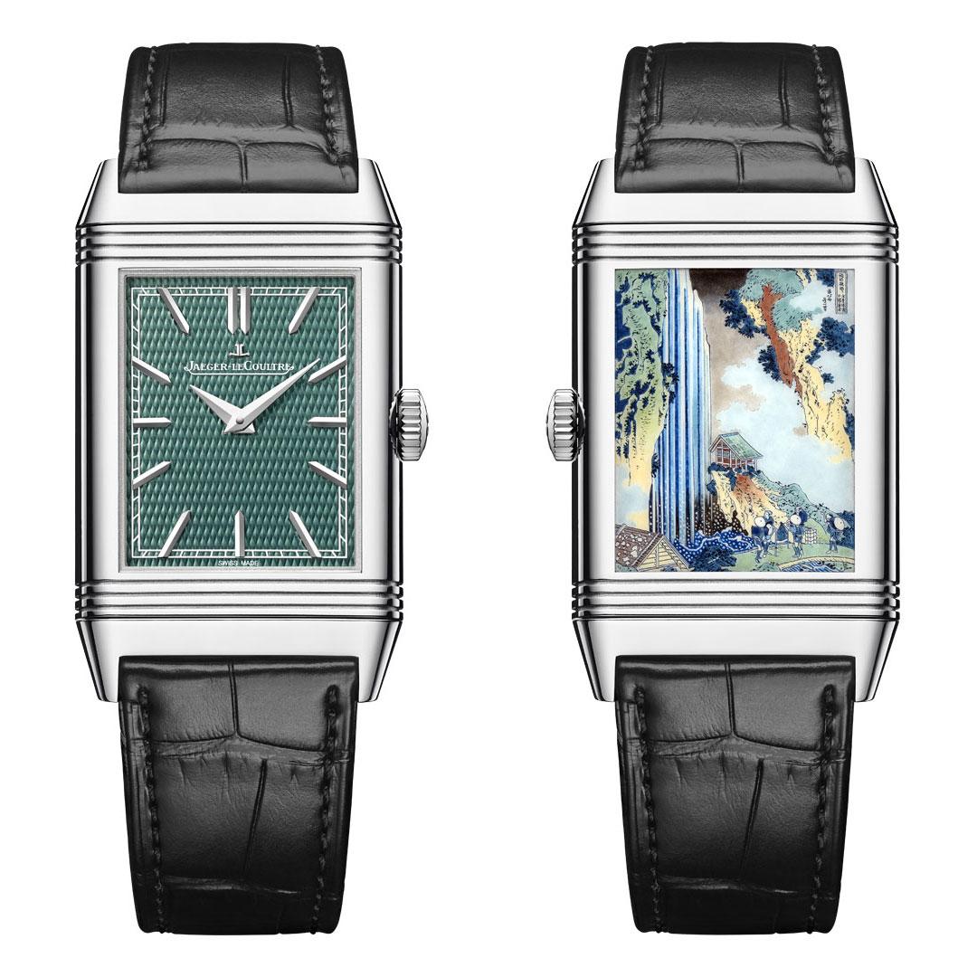 Jaeger-LeCoultre Reverso Tribute Enamel Hokusai ref. Q39334T5 with barleycorn dial and The Waterfall at Ono on the Kisokaido Road