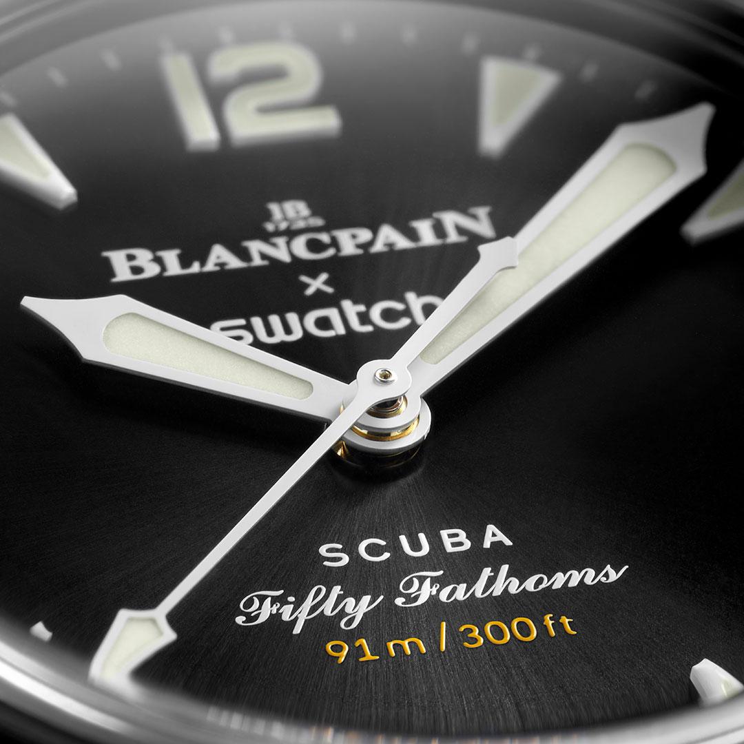 Blancpain x Swatch Bioceramic Scuba Fifty Fathoms Ocean of Storms ref. SO35B400 dial