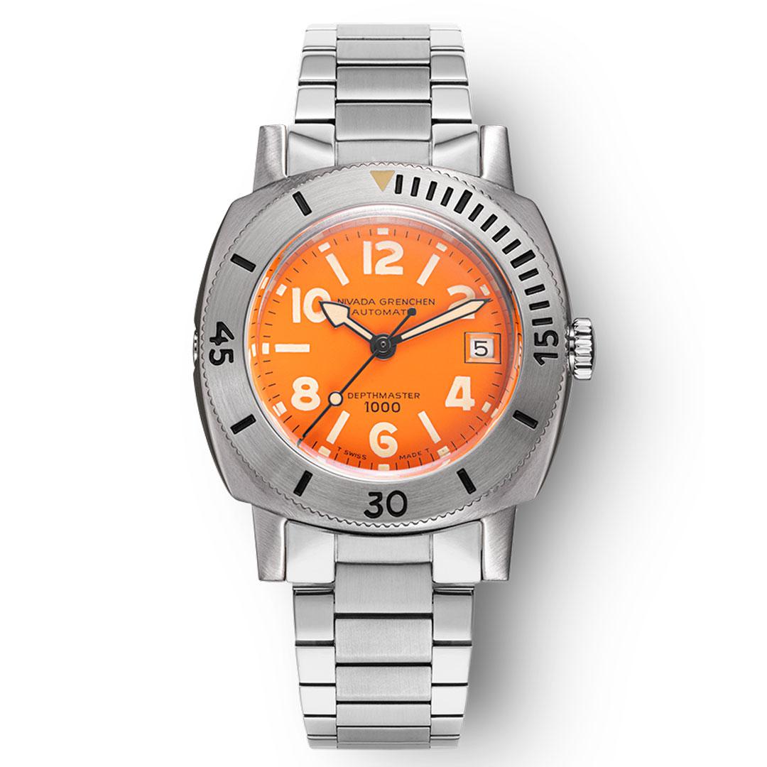 Nivada Grenchen Depthmaster Orange Limited Edition ref. 14126A with flat link bracelet