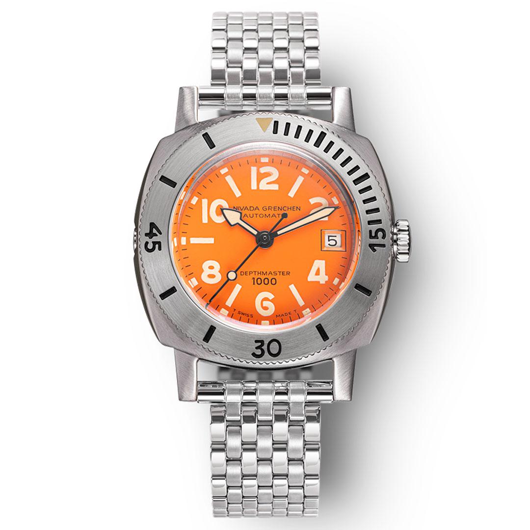 Nivada Grenchen Depthmaster Orange Limited Edition ref. 14126A with fortsner bor bracelet