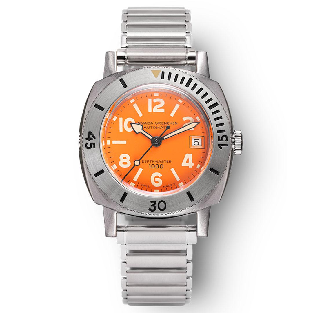 Nivada Grenchen Depthmaster Orange Limited Edition ref. 14126A with fortsner klip bracelet