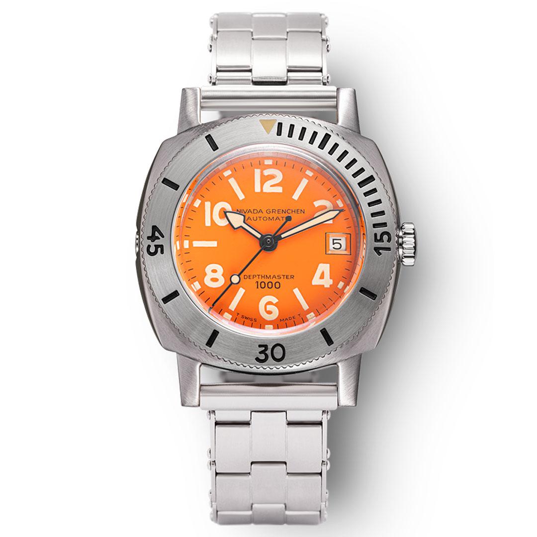 Nivada Grenchen Depthmaster Orange Limited Edition ref. 14126A with fortsner rivet bracelet