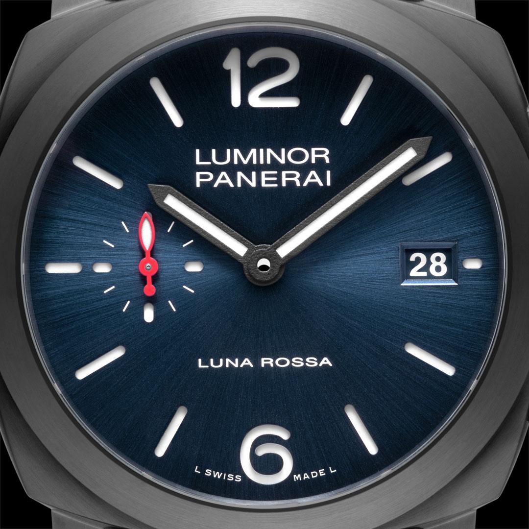 Panerai Luminor Quaranta Steel DLC Luna Rossa ref. PAM01408 dial