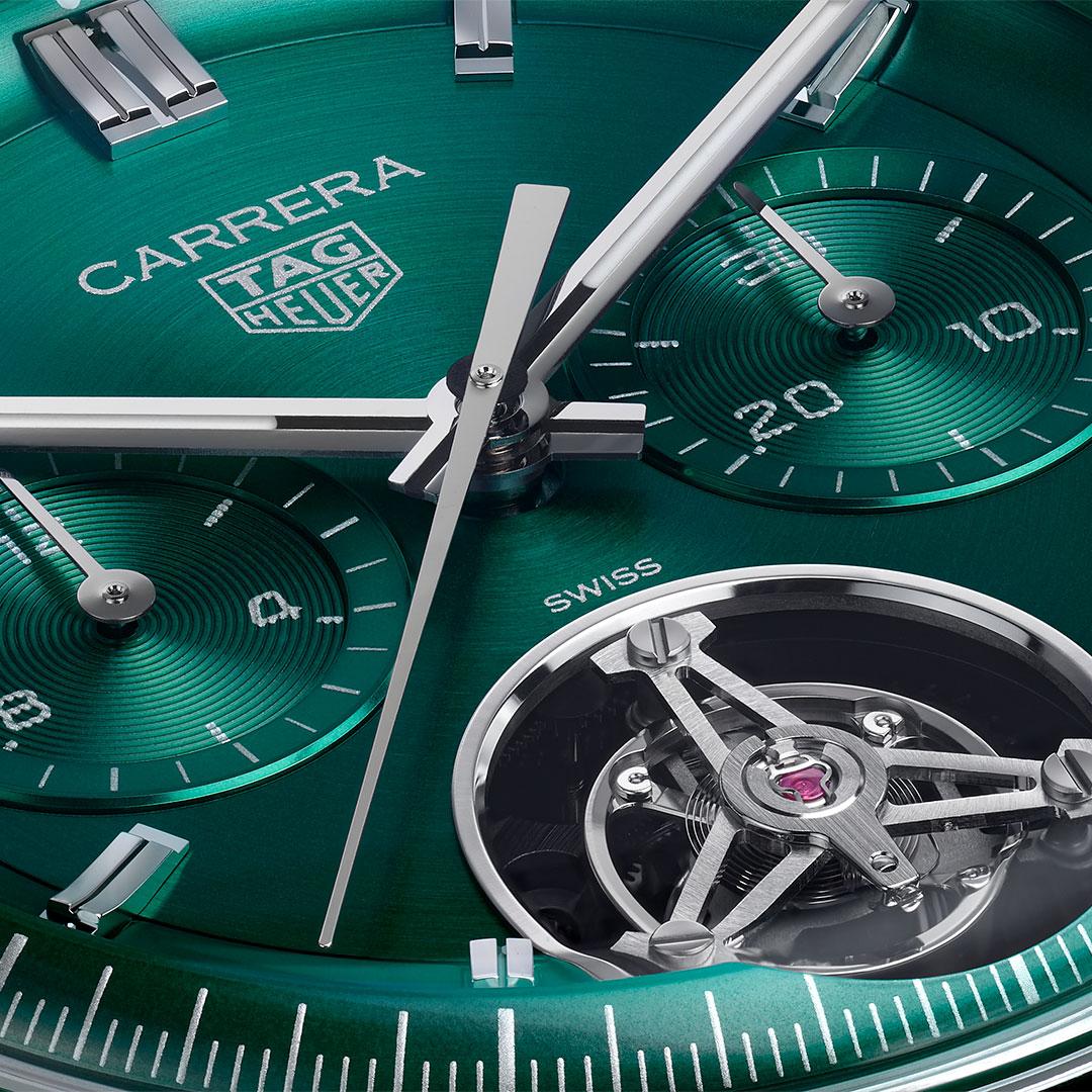 TAG Heuer Carrera Chronograph Tourbillon Glassbox Green ref. CBS5011.FC6566 dial
