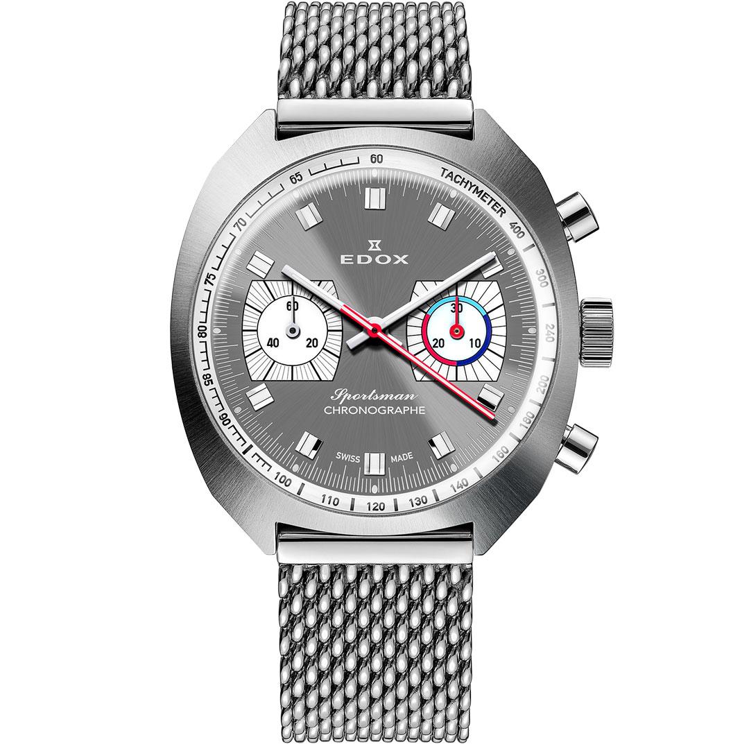 Edox Sportsman Chronographe Automatic ref. 08202-3G-GIN steel mesh bracelet