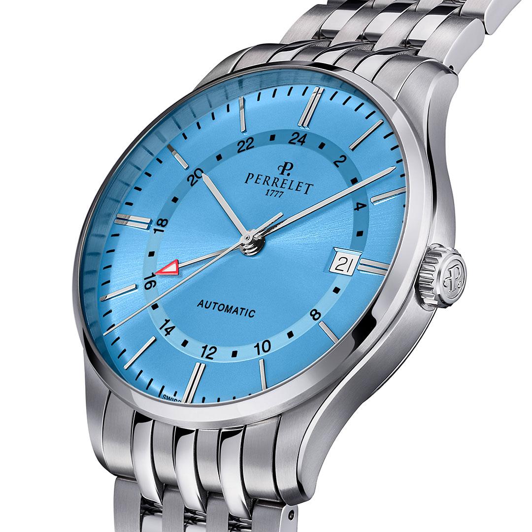 Perrelet Weekend GMT Ice Blue ref. A1304/9 steel bracelet