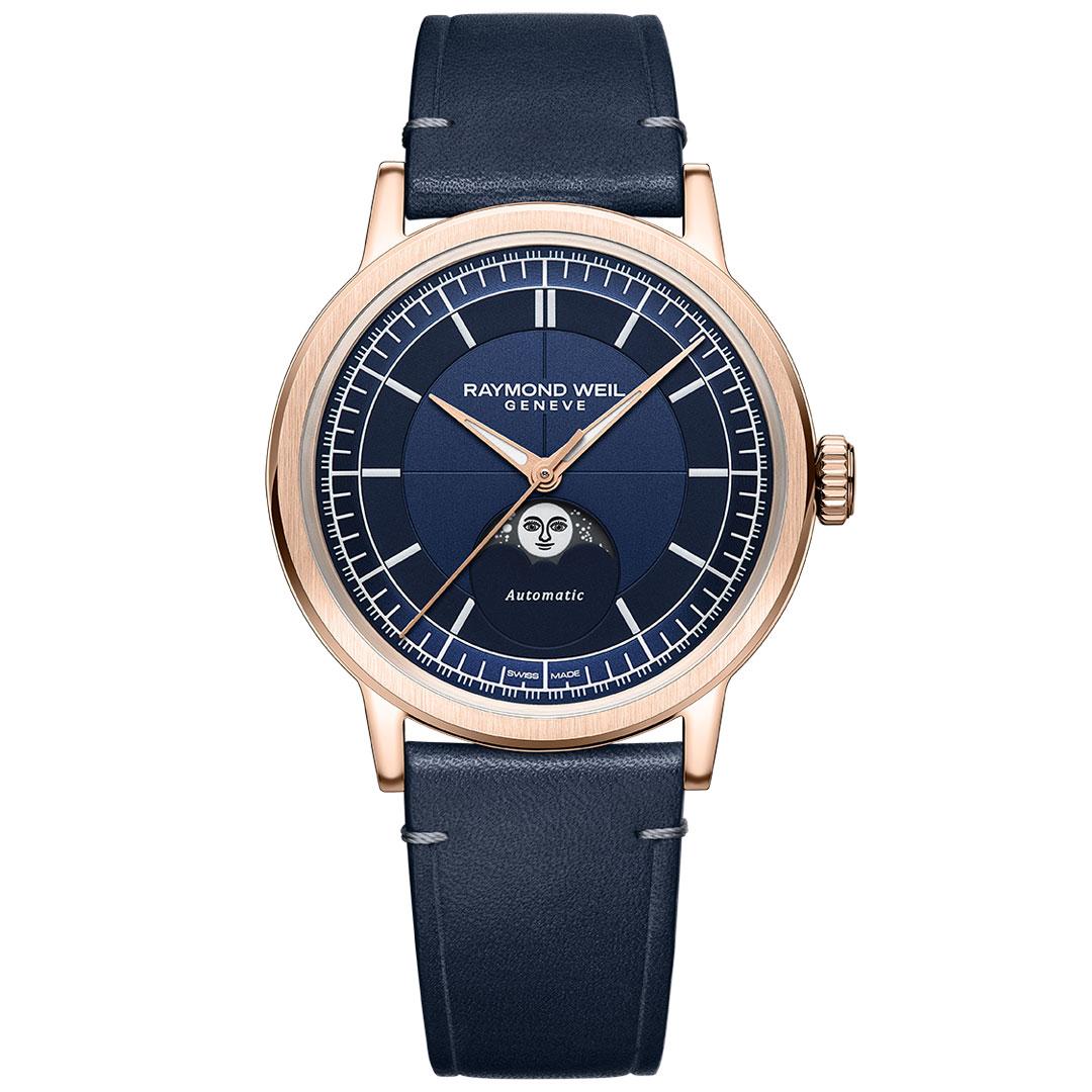 Raymond Weil Millesime Automatic Moon Phase 39.5 mm ref. 2945-PC5-50001 blue/gold pvd
