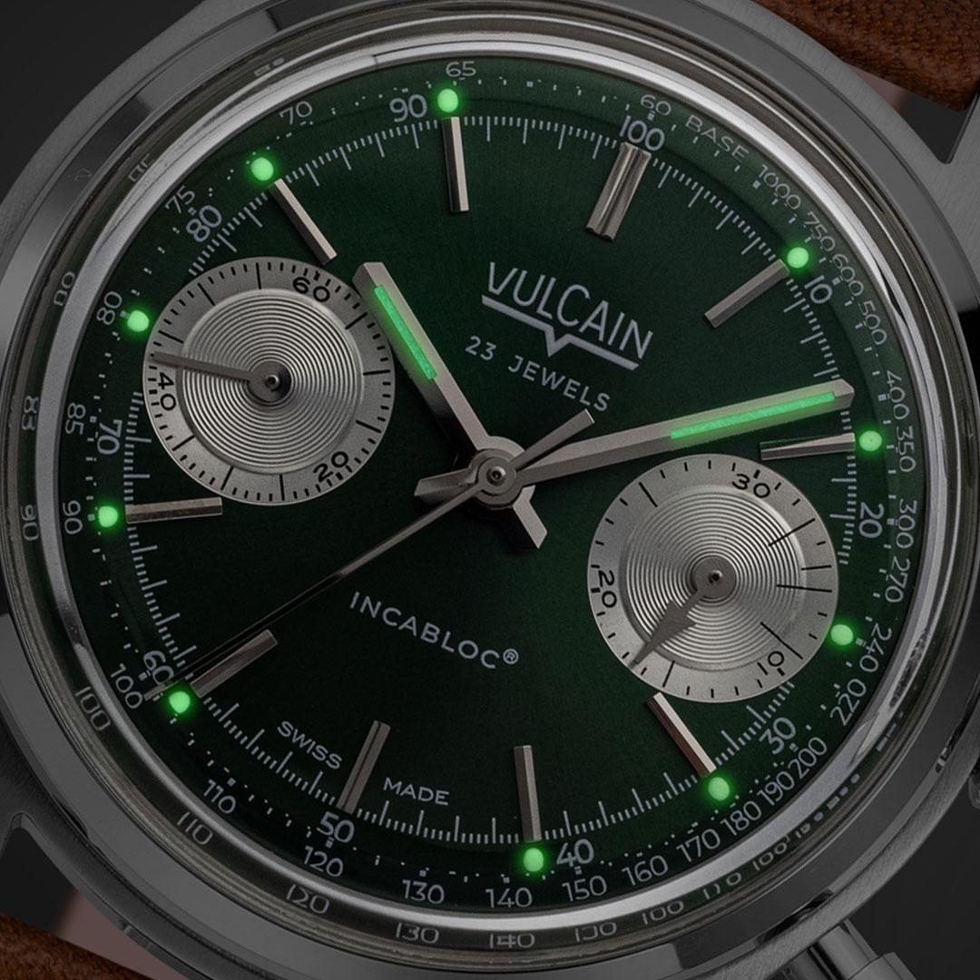 Vulcain Chronograph 1970s Green dial dark