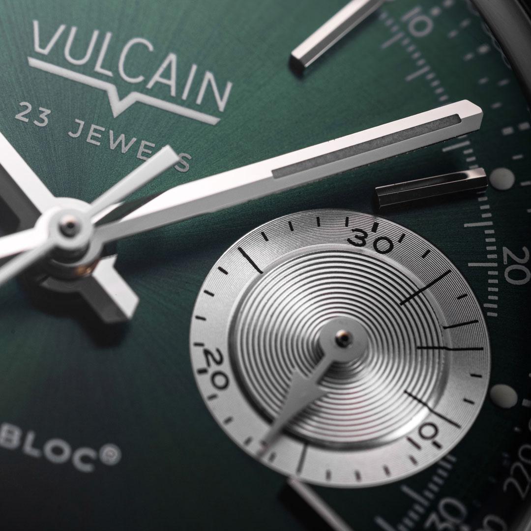 Vulcain Chronograph 1970s Green dial detail