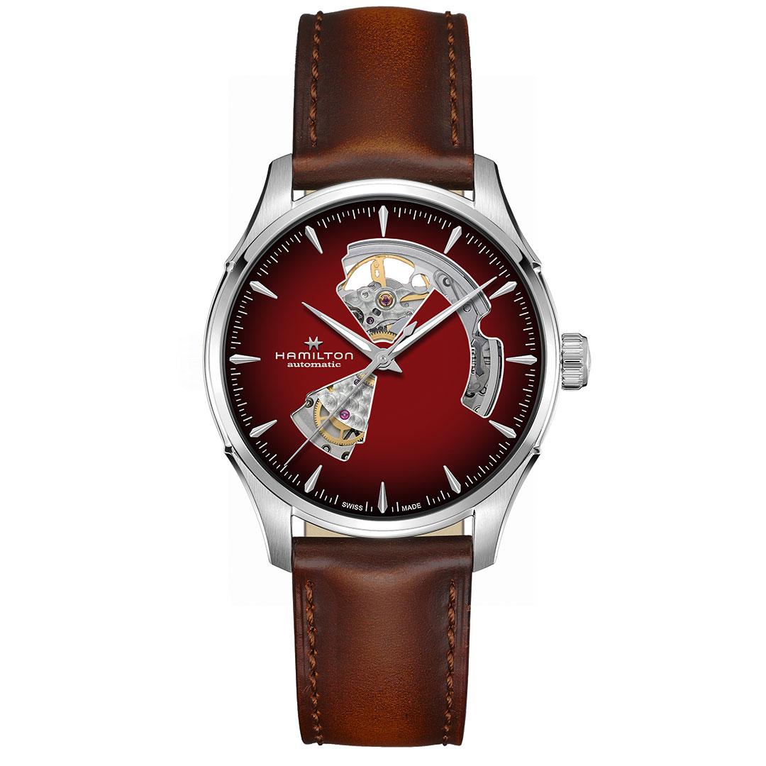 Hamilton Jazzmaster Open Heart Auto 40mm ref. H32675570 burgundy dial with leather strap