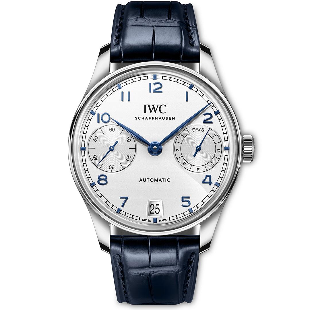 IWC Portugieser Automatic 42 mm (2024) Double Box-glass ref. IW501702 silver moon dial with blue hands