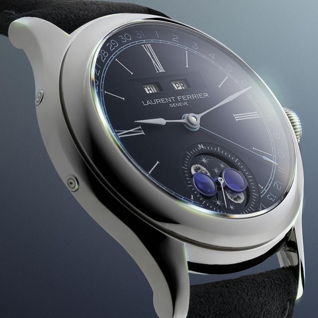 Laurent Ferrier Classic Moon in Blue or Silver ref. LCFO39-R5-G3N stainless steel side