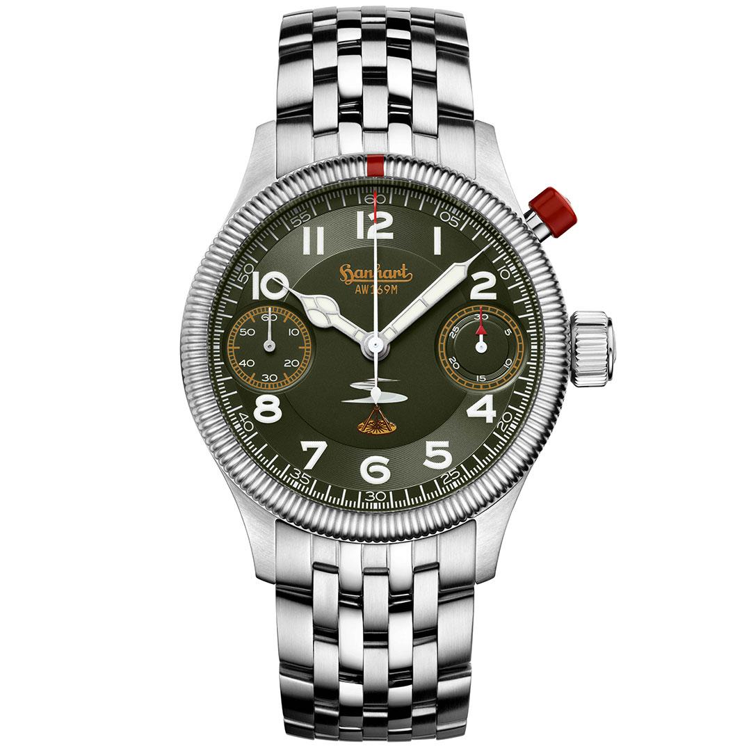 Hanhart Austrian Airforce AW169M Limited Edition ref. 733L.290-6428 fluted bezel with bracelet