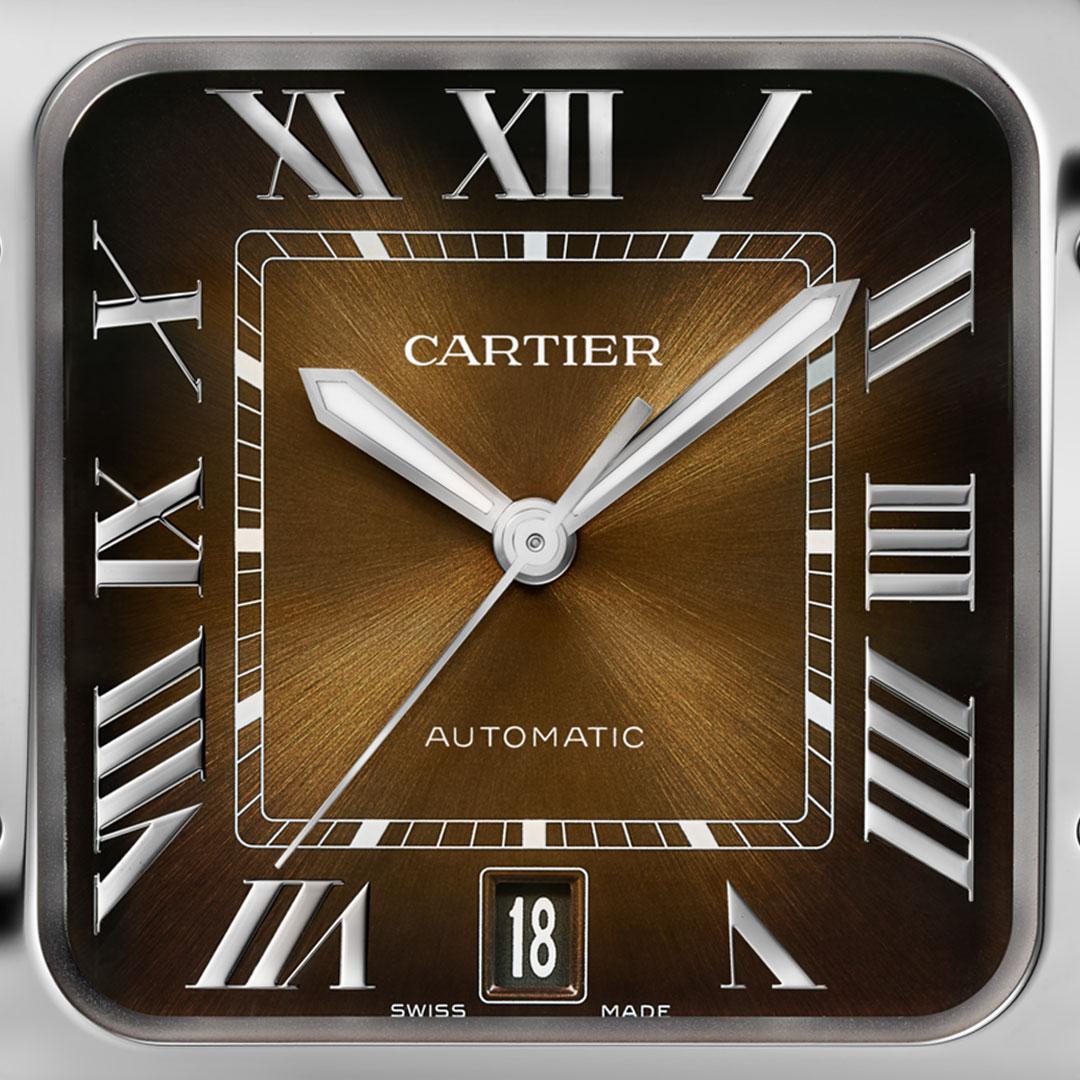 Cartier Santos de Cartier (2024) ref. WSSA0064 date brown dial detail
