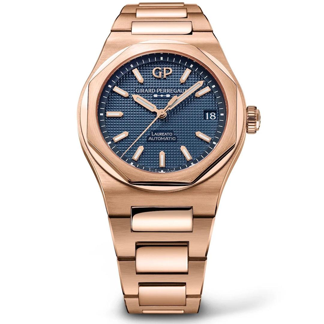 Girard-Perregaux Laureato 42 mm Pink Gold ref. 81010-52-436-52A (blue / bracelet)