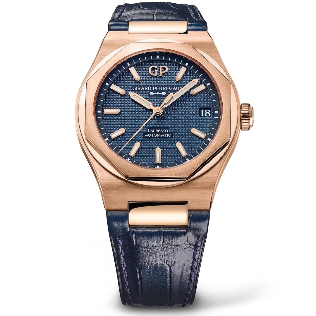 Girard-Perregaux Laureato 42 mm Pink Gold ref. 81010-52-436-BB4A (blue / leather)