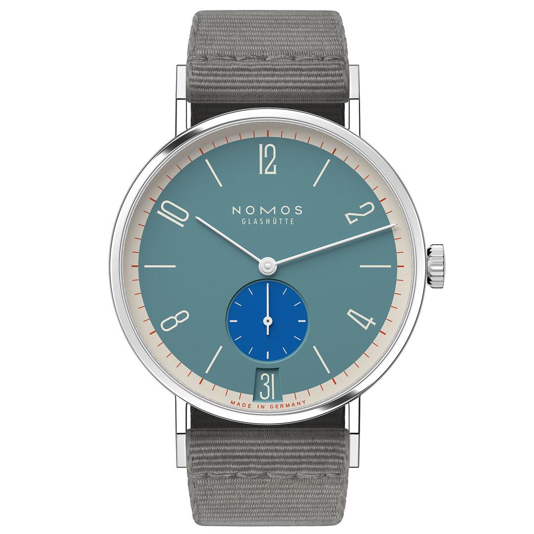 Nomos Tangente 38 Date Special Edition ref. 179.S1 to 179.S31 green-blue