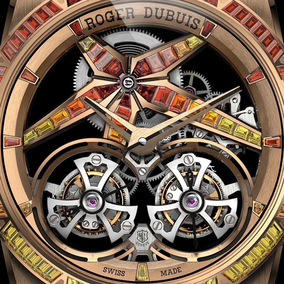Roger Dubuis Excalibur Sunrise Double Tourbillon ref. DBEX1130 dial