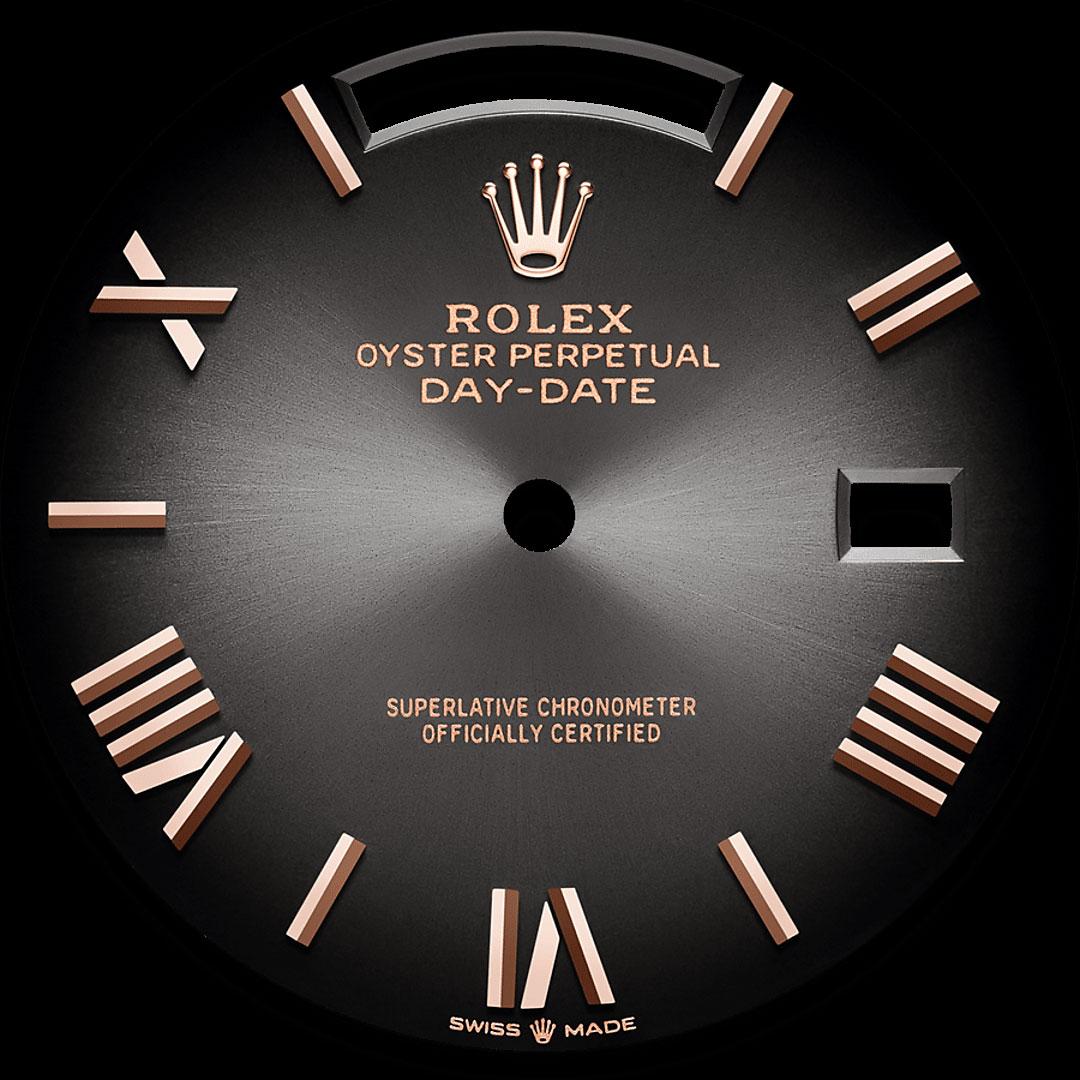 Rolex Oyster Perpetual Day-Date 40 ref. 228235-0055 Everose gold / slate ombré dial plate